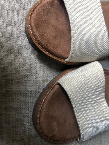 Toms Cream/ Beige Canvas Slingback Side Zip Block Heel Sandal SZ 6.5 - Picture 3 of 8