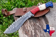 12”CUSTOM HAND FORGED DAMASCUS STEEL HUNTING KUKRI KNIFE W/BONE HANDLE AH-1708