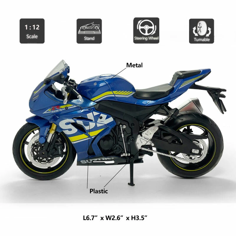 1/12 比例铃木 GSX-R1000 摩托车模型压铸玩具车儿童礼物蓝色 — 第 2/4 张图片