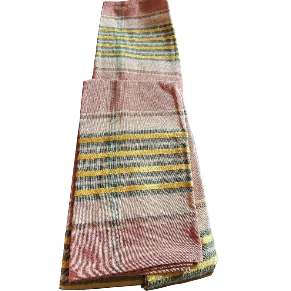 Mesa cuadrada vintage años 80 Bay Linens 36" rosa/verde patrón a cuadros rayas Foto 2 de 4