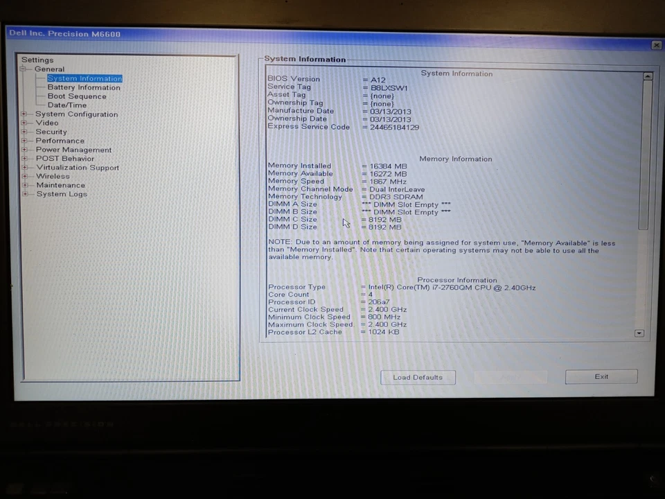 Portátil Dell Precision M6600 Intel I7-2760qm 2,4 Ghz 8 GB de RAM 0 GB SIN SISTEMA OPERATIVO LEER DESCRIPCIÓN Foto 2 de 4