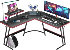 L Shaped Gaming Desk, 51 Inch Computer Corner Table with Large Monitor Stand & C