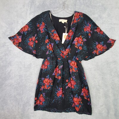 NWT Champagne Strawberry Dress S Black Silk Floral Flutter Sleeve Elastic Waist | eBay NWT Champagne Strawberry Dress S Black Silk Floral Flutter Sleeve Elastic Waist | eBay