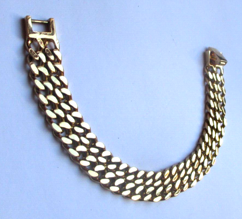 Bracelet Gourmette Vintage Or Et émail Noir - Modèle 5516, Occasion Bon état