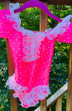 Curtain Call Costumes pink with white polka dot and lace Sequin Trim-size 4