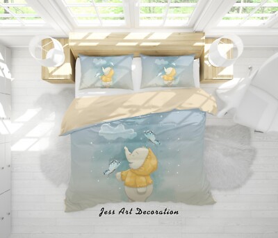 3D Cartoon Elephant Butterfly Clouds Quilt Cover Set Bedding Sets Pillowcases 64