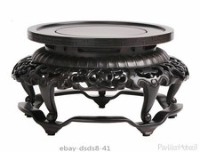 Natural Ebony Wood Carved Display Stand Rack Vase Bonsai Statue Round Base Decor