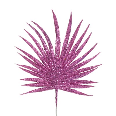 6 x 29 cm Glitzer Palme rosa Blatt Stiel Weihnachtsbaum | Florist Dekoration Weihnachten 