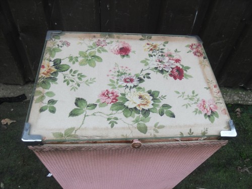 Comodino vintage stile Lloyd Loom mobile contenitore lavanderia bagno vetro - Foto 2 di 8