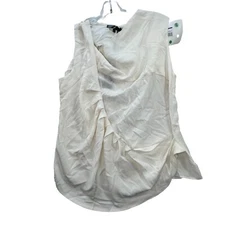 $198 Designer Brian Dales 46 Womens Size Medium Blouse Ivory Modern Unique