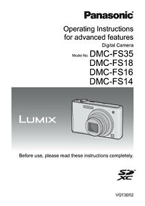 PANASONIC LUMIX DMC FS35 USER MANUAL GUIDE INSTRUCTIONS PRINTED 128 PAGES A5 |