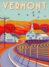 Vermont Autumn Retro United States Home Wall Decor Travel Art Poster Print