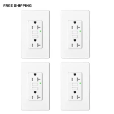 4Pack GFCI Outlet 20Amp White Weather Resistant Wall Socket with Cover Plate LED