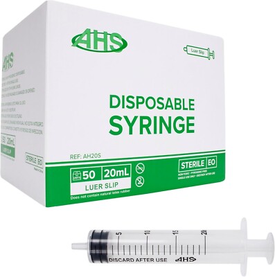 AHS 20ml (20cc) Luer Slip Syringe, Sterile, 50/Box