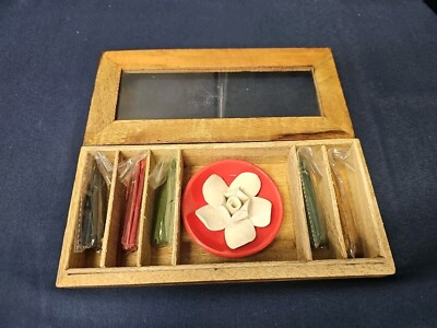 3'' Flora Classique Lotus Incense Burner With Incense and Wood Glass Top Box Set 