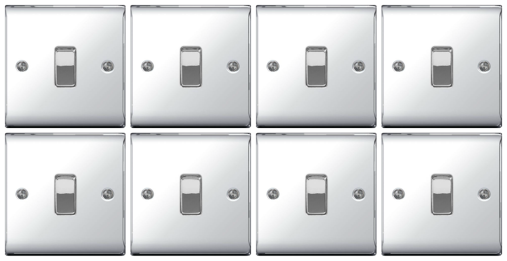 8 x BG NPC13 Polished / Mirror Chrome INTERMEDIATE  Light Switches - 10amp