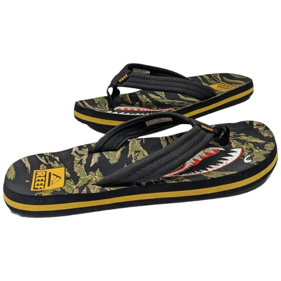 Chanclas Niños Arrecife Brasil Talla 4 Ahi Tigre Tiburón Sandalias Verde Camuflaje Tigre Foto 2 de 4