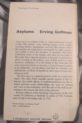 1961 ASYLUMS by Erving Goffman VG 4.0 Doubleday Anchor Paperback - Imagen 3 de 10