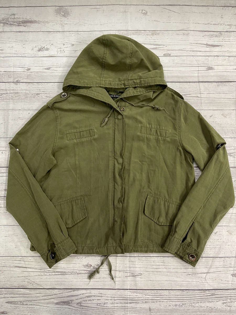 Brandy Melville Utility Army Cargo Jacket Olive Green Hooded Women s Size Small