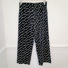 Primark Womens Trousers Black Size UK 12 Polka Dot White Pull on Crop High Rise