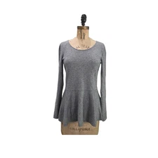 Saks Fifth Avenue 100% Cashmere Peplum Sweater Gray L  JO