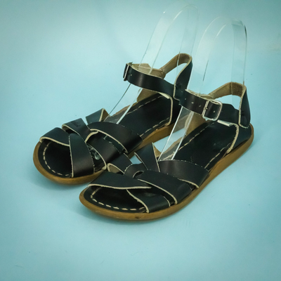 #ad Salt Water Size 2 Youth Black Leather Original Hand Stitched Ankle Strap Sandals $30.00