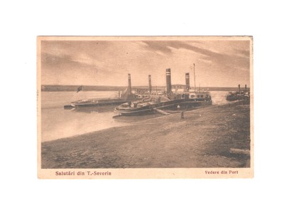 815* Romania T. Severin Port steamer Danube postcard 1935
