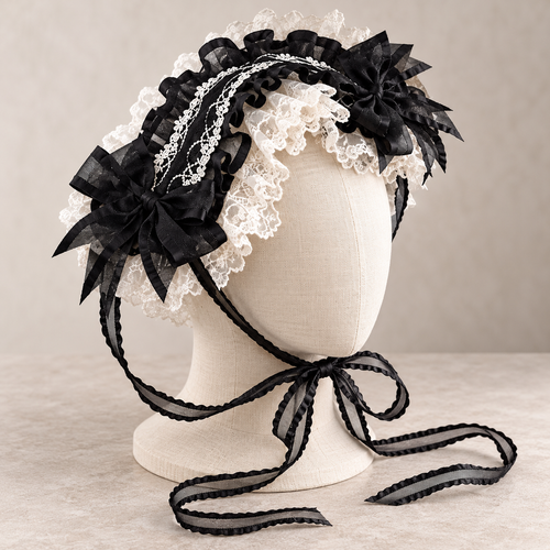 Black White Gothic Lace Headband Floral Fabric Maid Costume Hair ...