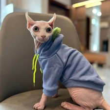 Fashion Blue Hoodie Sweater for Cat 2-legged Winter Coat for Sphynx Warm Sweatsh
