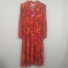 Joe Browns Dress Womens UK 14 Red Floral Frill Boho Occasion Midi Autumnal