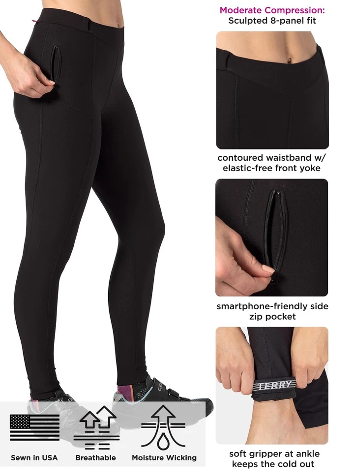 Cycling Padded Bike Pants Womens Coolweather Tight Petite 27" Warm Fleece Leg... - Image 4 of 4