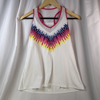 Lucky in Love Off Tropic Chevron Tennis Tank Womens Med NWT White Tie Dye