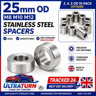 25mm OD Stainless Steel Spacers M8 M10 M12 Standoff Bush Collar Fast UK Delivery