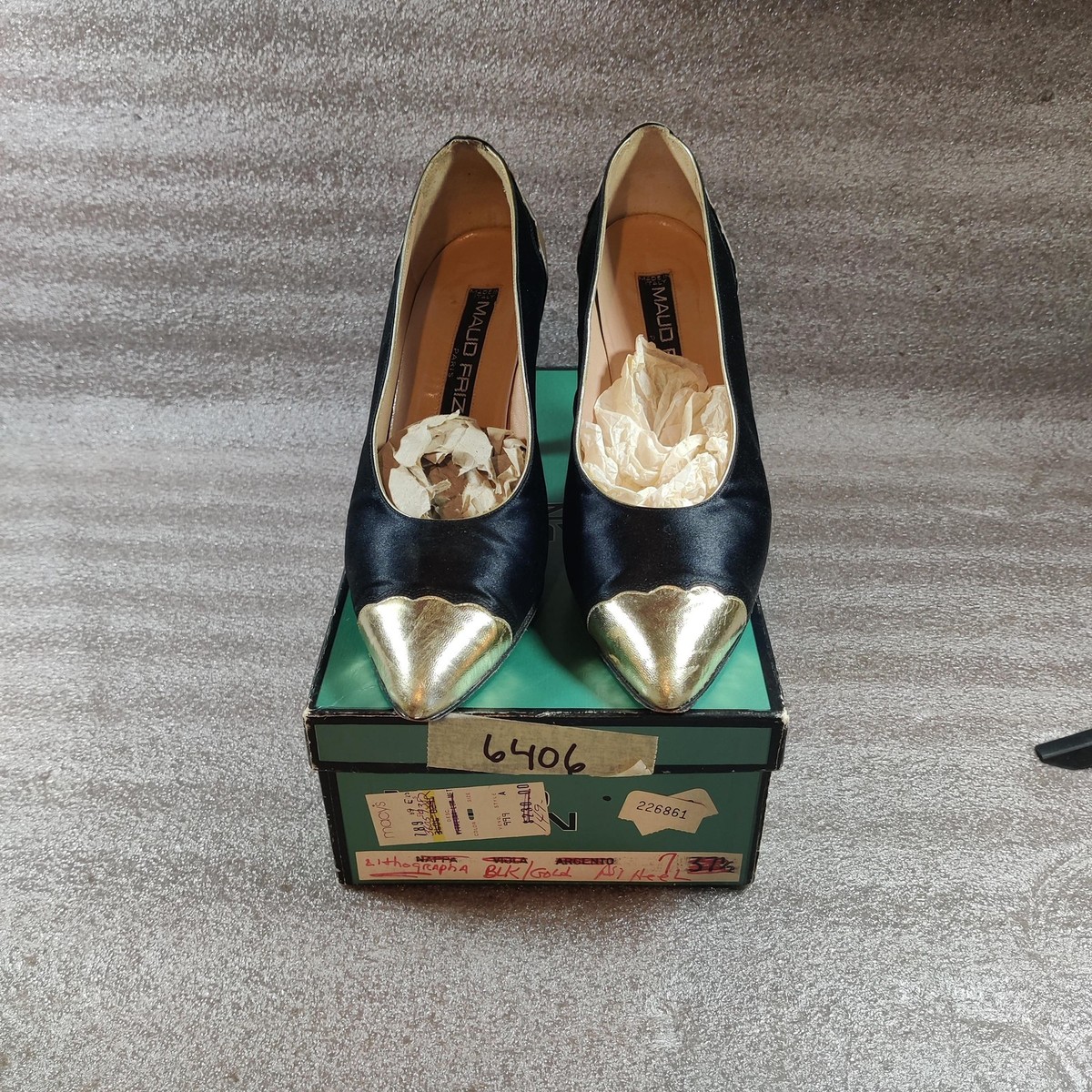 Vintage Maud Frizon Shoes Womens Size 37 Black Gold Cap Toe  display picture 1