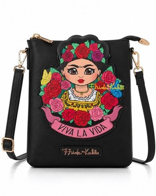NWT Frida Kahlo Viva La Vida Crossbody Purse Black Floral Shoulder Bag