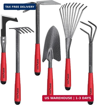 FLORA GUARD 6-Piece Garden Tool Set, Heavy Duty Gardening Hand Tools,Includes Tr