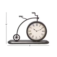 Vintage Bike Clock Black Metal 4in Decorative Table Mantel Analog Roman Numerals