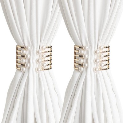2PCS Decorative Curtain Tiebacks Golden Pearls Curtain Holdbacks Curtain Drap...