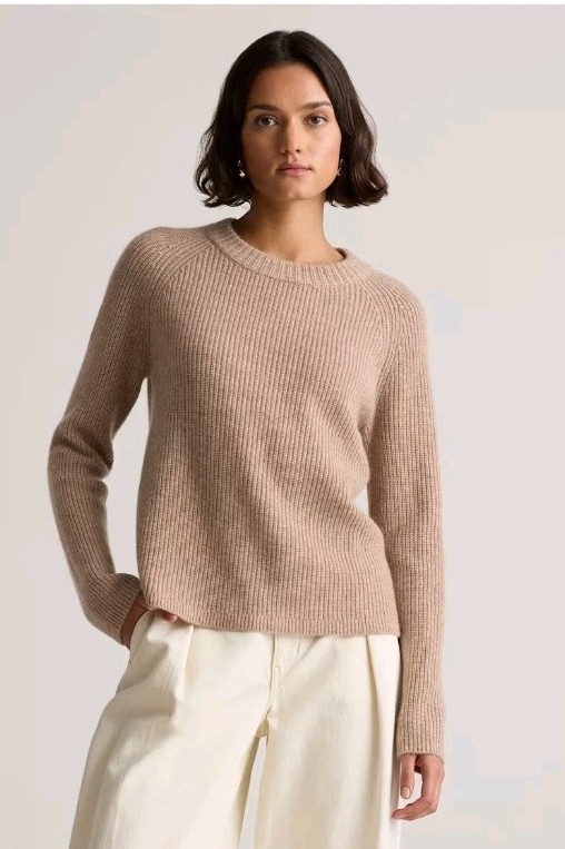 QUINCE 100% Mongolian Cashmere Sweater Fisherman Crew Neck Oatmeal XS Casual Top