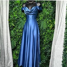 Windsor Dress  Size 4 Blue Satin Corset Maxi Cold Shoulder Formal Gown 3834