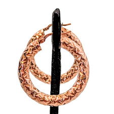 Gold Vermeil Over Sterling Silver Marked 925 QG Hoop Earrings Textured 1"