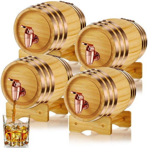 Thyle 4 Set 1L Wooden Oak Barrel Whiskey Dispenser with Stand