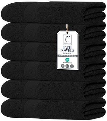 TEXCRAFT Medium Size Bath Towels Set of 6   100% Cotton Terry   24'' x 48''   Q...