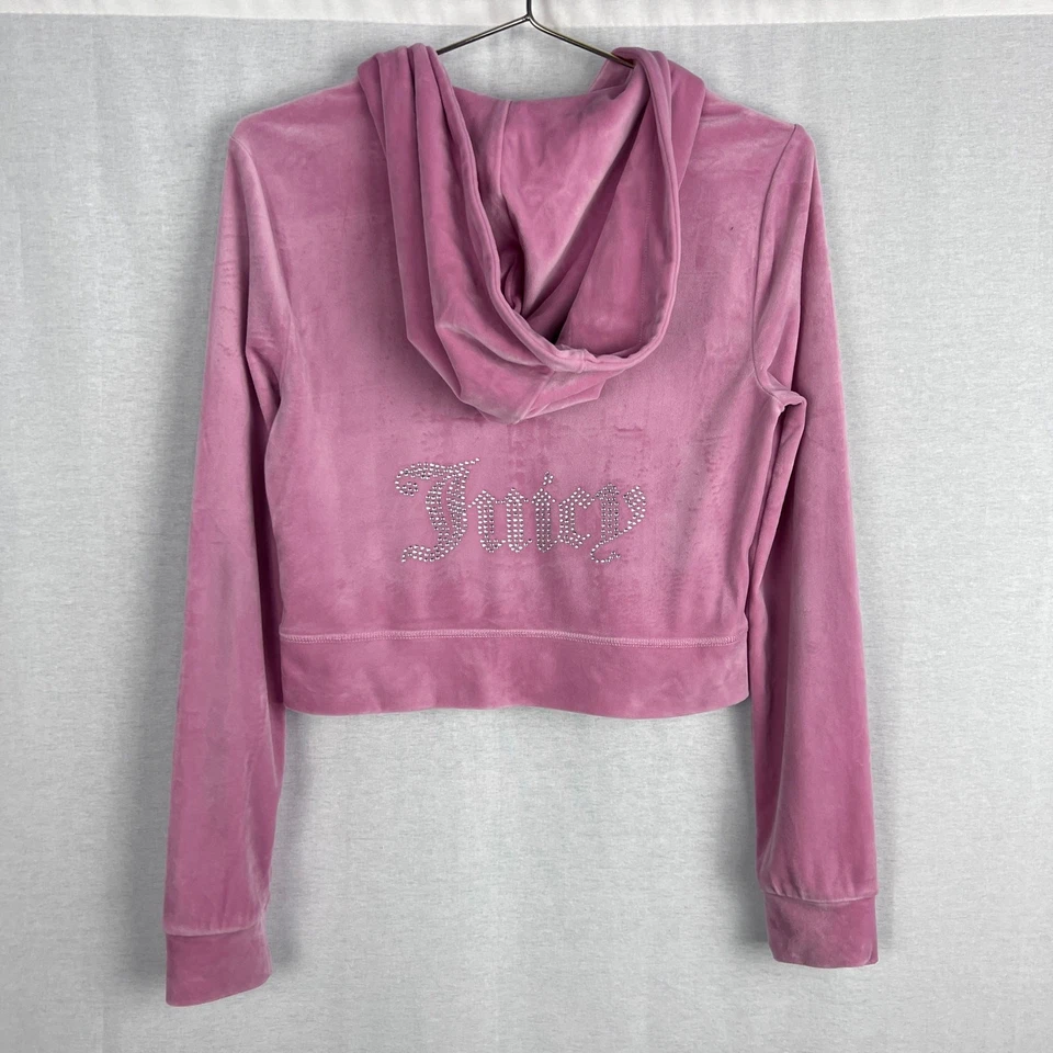 Sudadera con Capucha Juicy Couture Mujer Pequeña Y2K Rosa Terciopelo Cremallera Deslumbrante Foto 3 de 4
