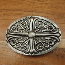 Large Oval Cross Scroll Pattern Biker Belt Buckle