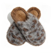 PXPUIQ Women's Faux Fur Leopard Slippers, Plush Cheetah Print 5-6, Coffee