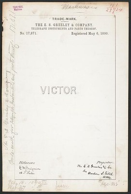 Photo: The E. S. Greeley & Company for Victor brand Telegraph Instruments