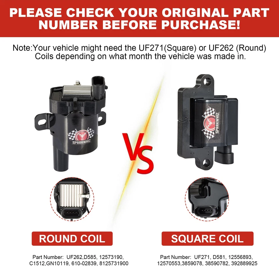 8 Set Round Ignition Coil and Spark Plug Wire For GMC Chevy Silverado 1500 5.3L Foto 2 de 4