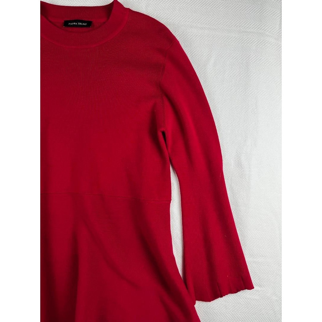 Ivanka Trump Women's Red Knit Sweater Bell Sleeves Crew Neck