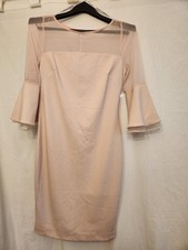 Calvin Klein Dress Womens 8 Pink Sheath Mesh Illusion Bell Sleeve 3/4 Cocktail